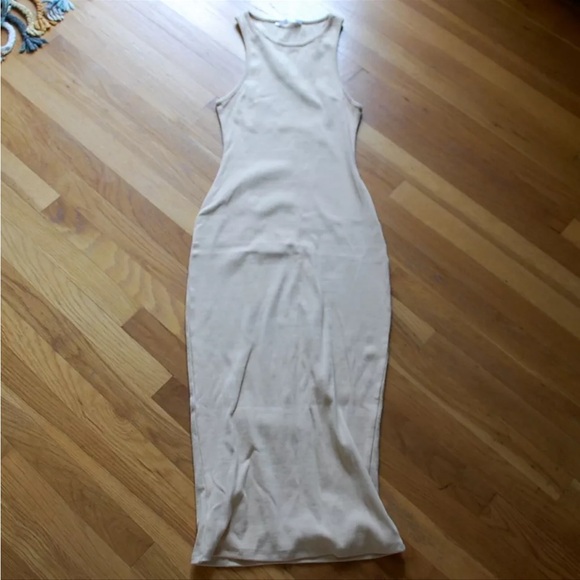 Salty Cream Beige Bodycon Wiggle tank Ribbed Maxi Dress - Picture 2 of 6